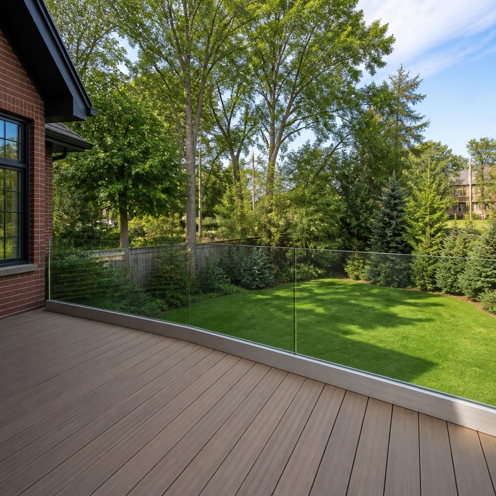 Modern frameless 12mm tempered glass deck railings installed by Best Glass Railings Toronto