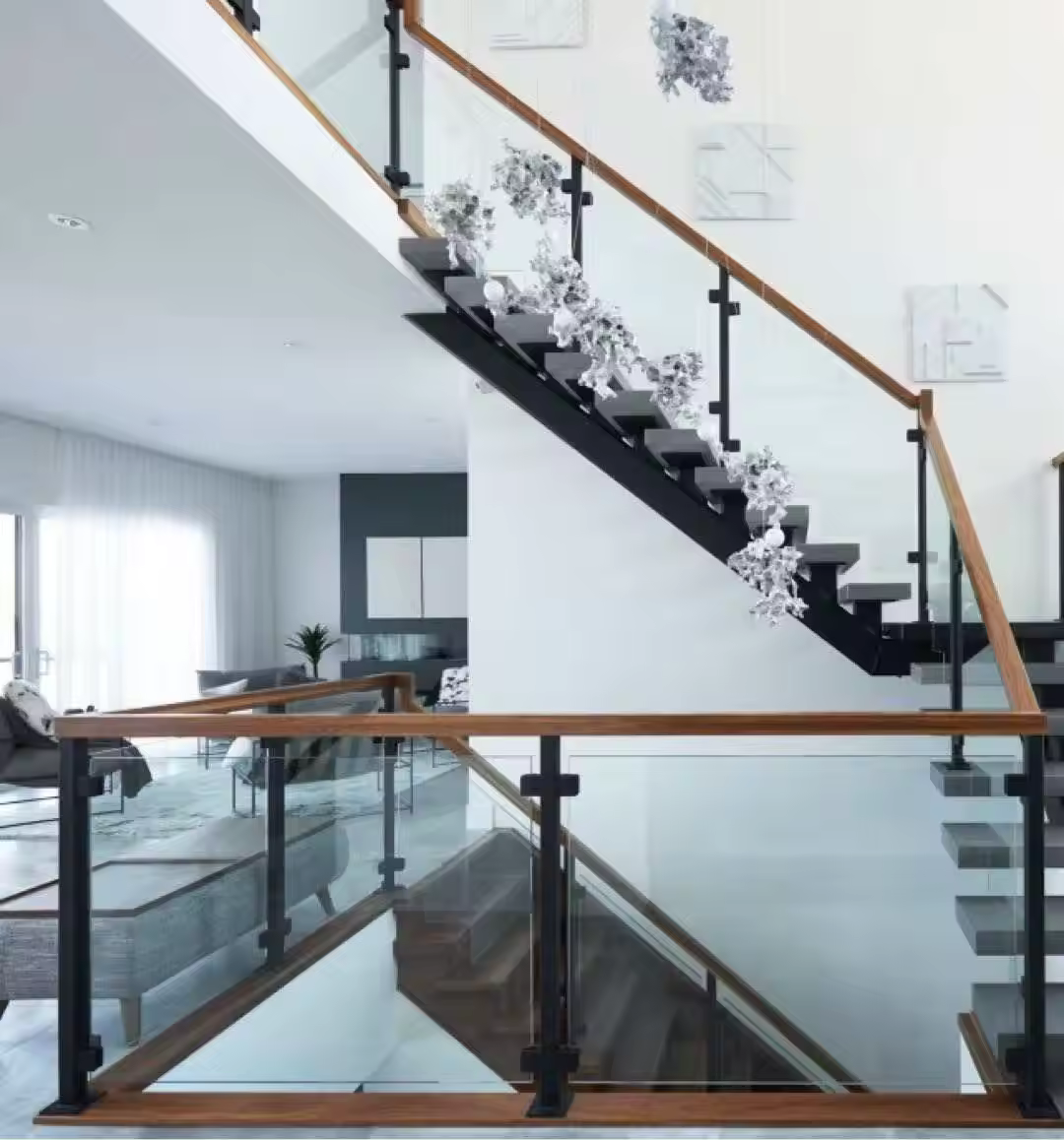 Semi-Frameless Glass Railing System on Modern Stairs