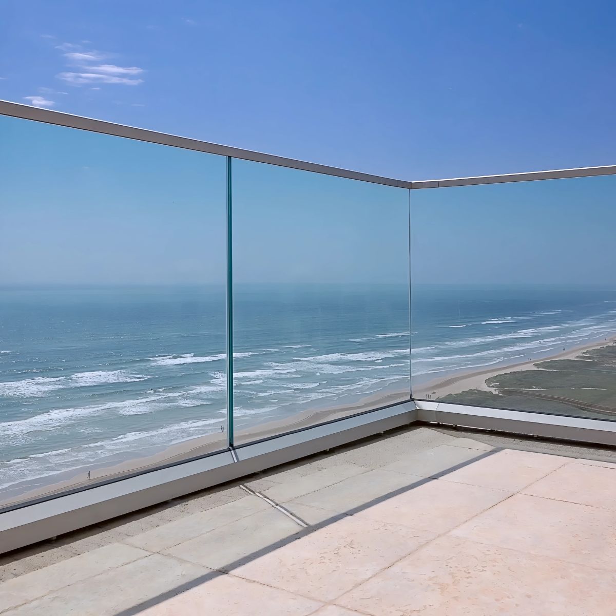 Balcony Glass Railings overlooking lake