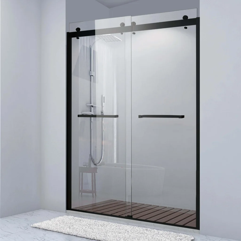 Glass Shower Enclosure with black hardware
