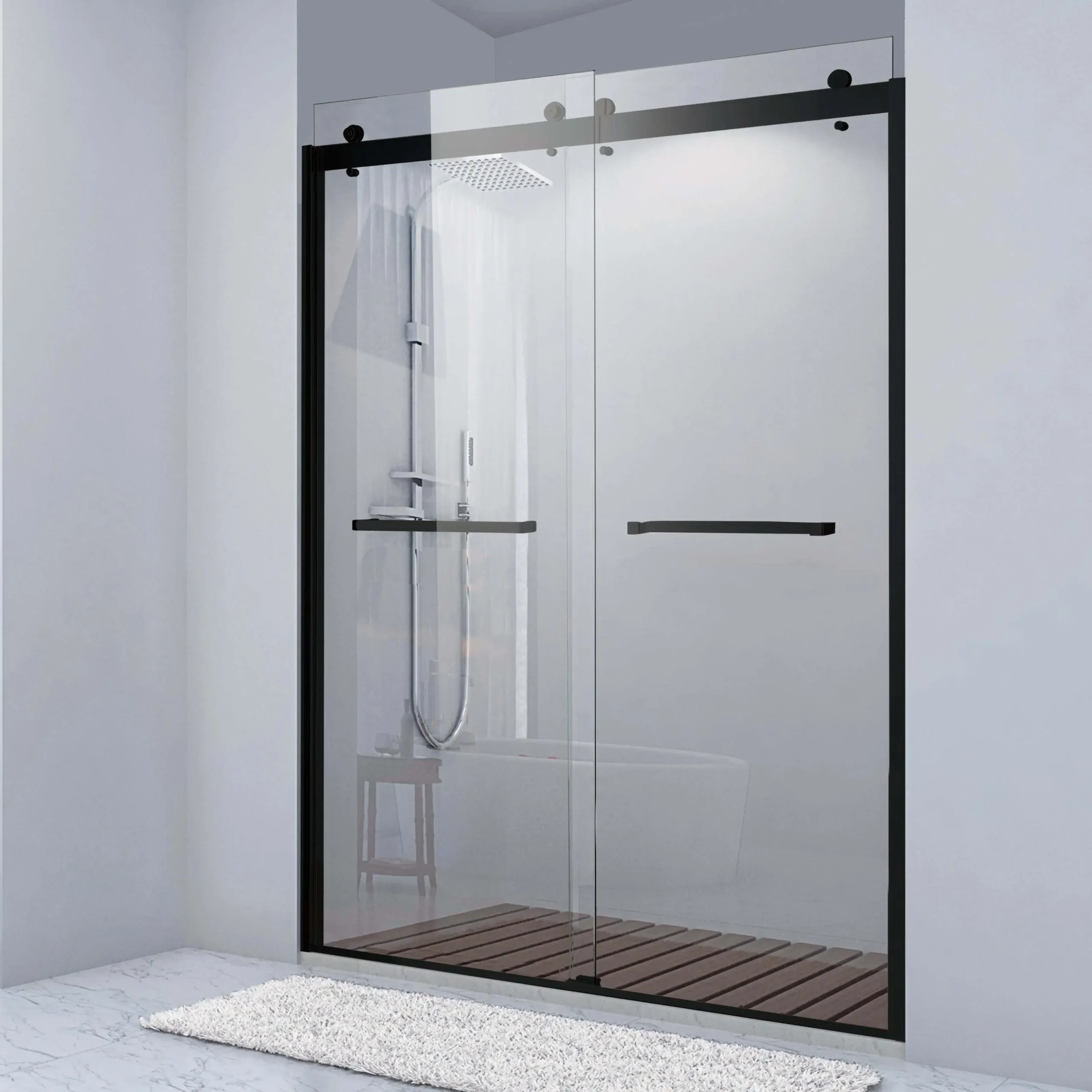 Glass Shower Enclosure with black hardware