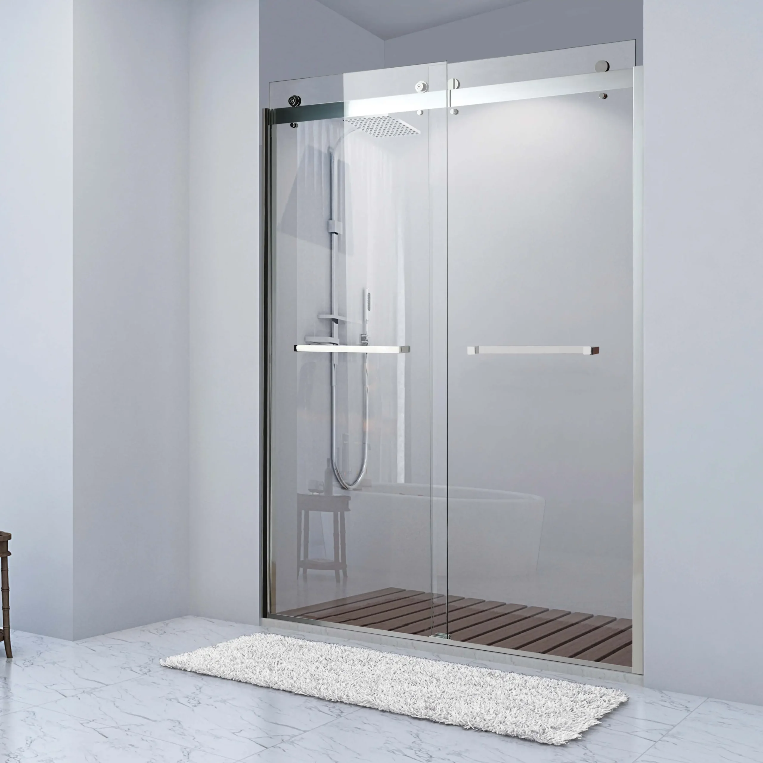 Glass Shower Installation with stainless steel hardware